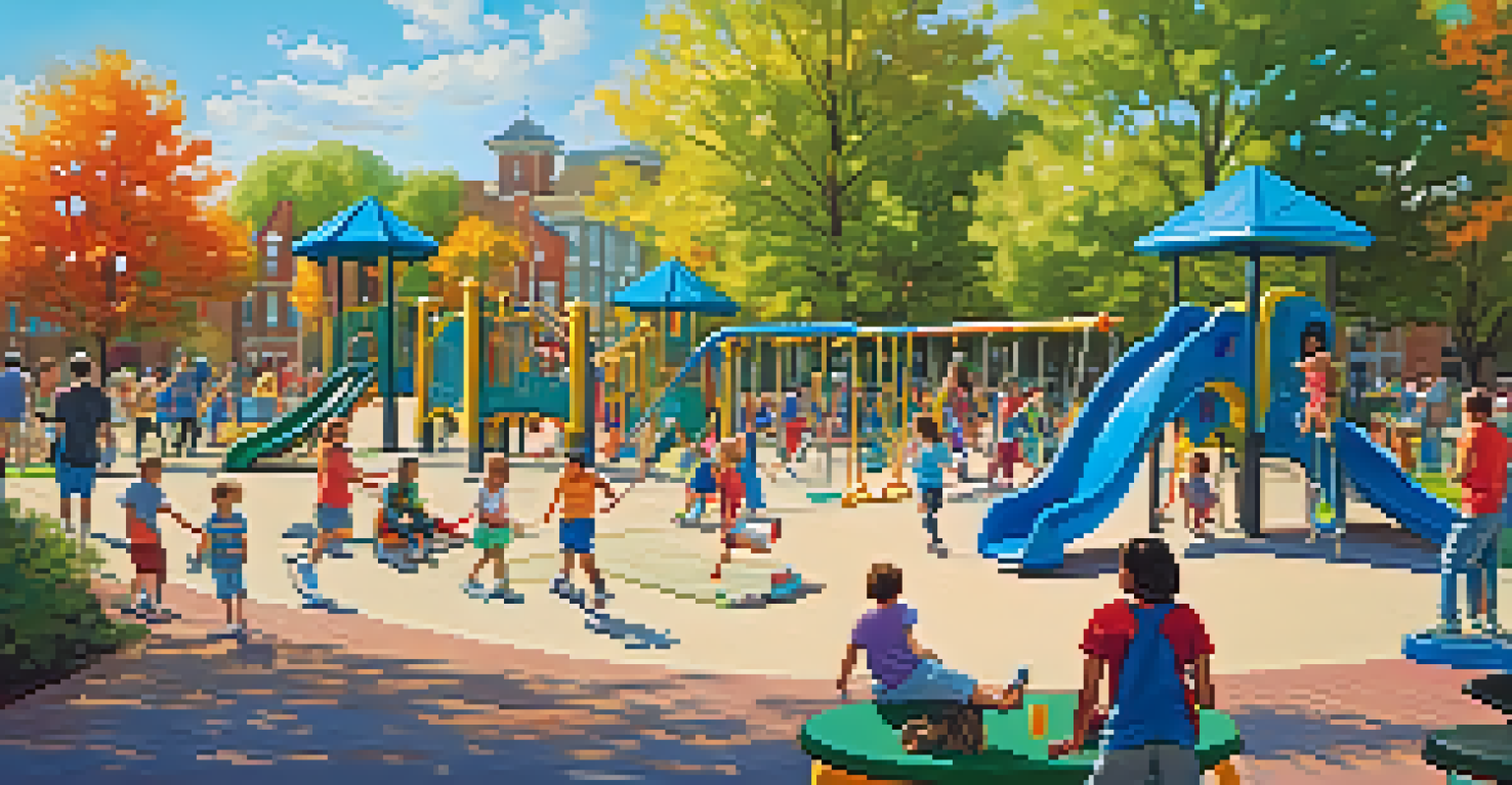 A lively playground in William Land Park with children playing and families picnicking in the background.