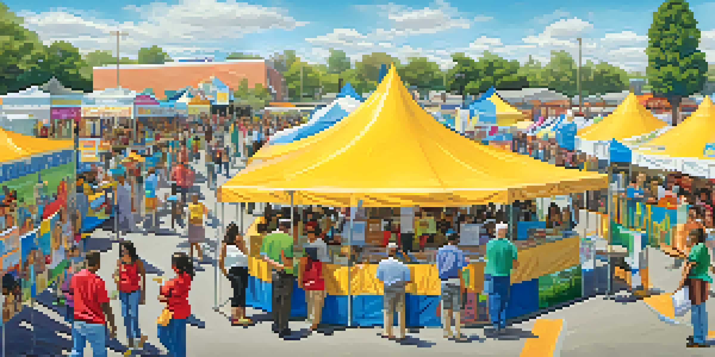 A community health fair with booths and diverse families engaging in health screenings and wellness activities.