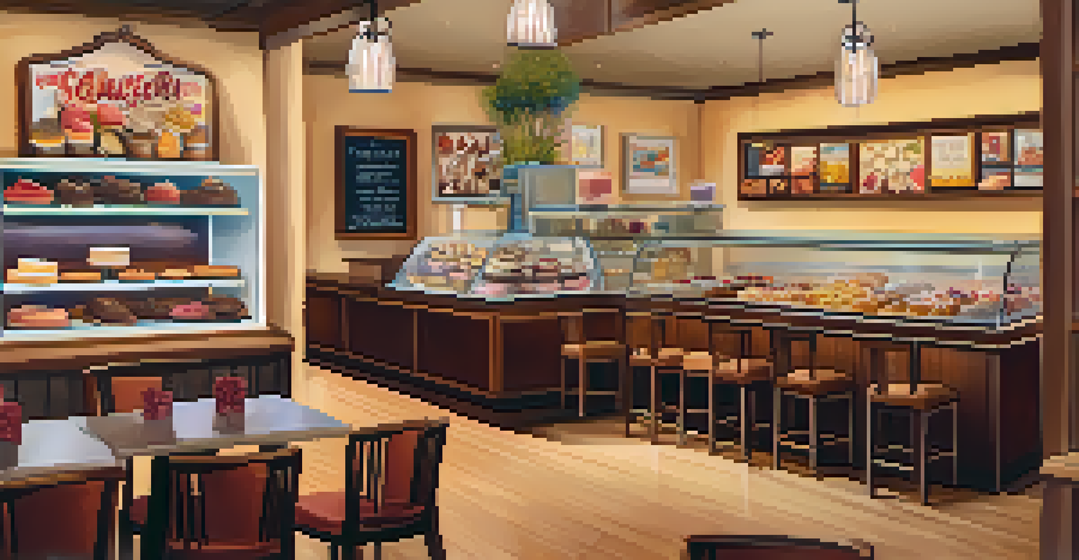 A charming dessert shop filled with a variety of colorful pastries and gelato, featuring customers enjoying their treats.