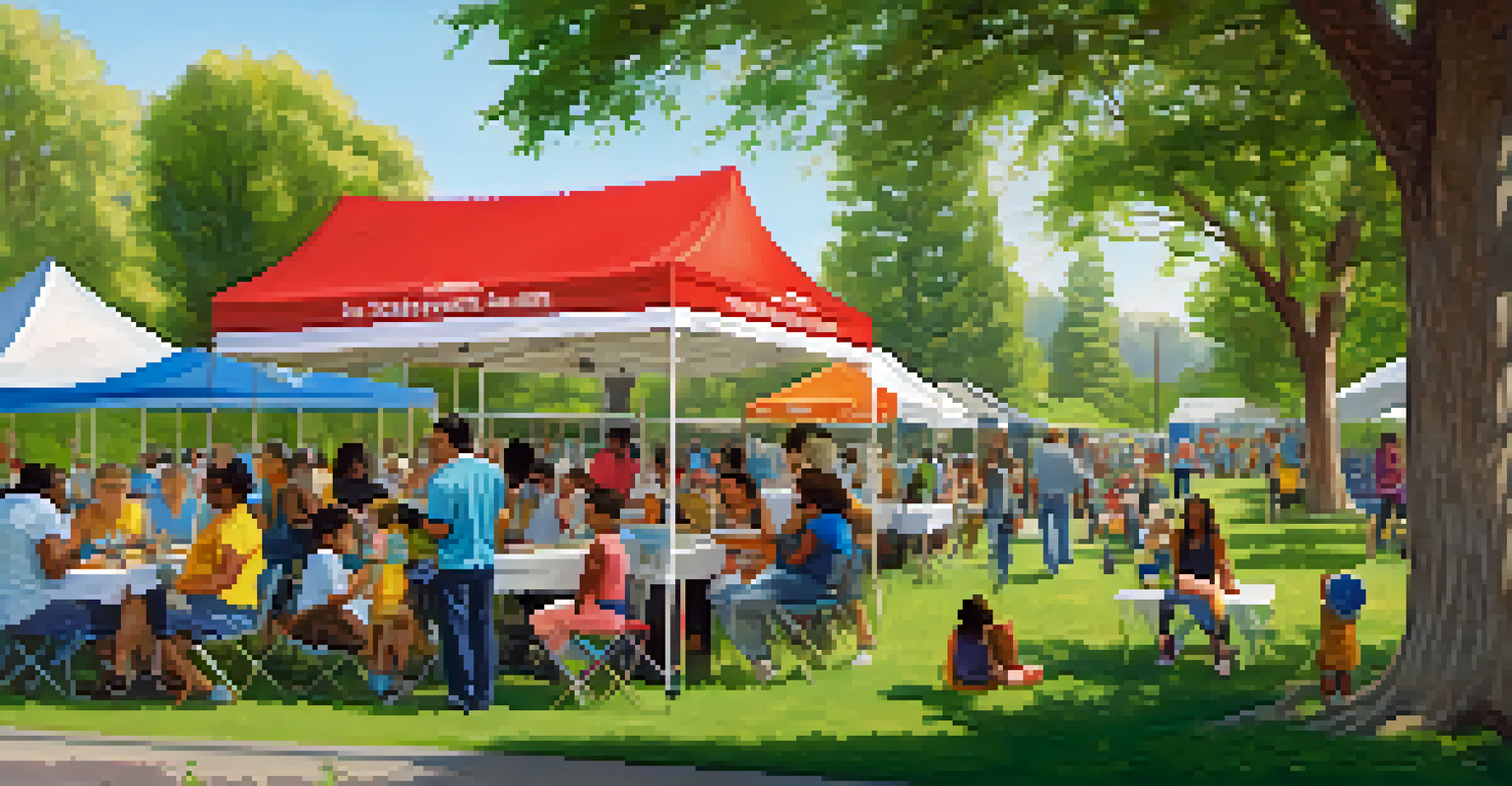 A vibrant community health fair in Sacramento with families participating in wellness activities and colorful booths.