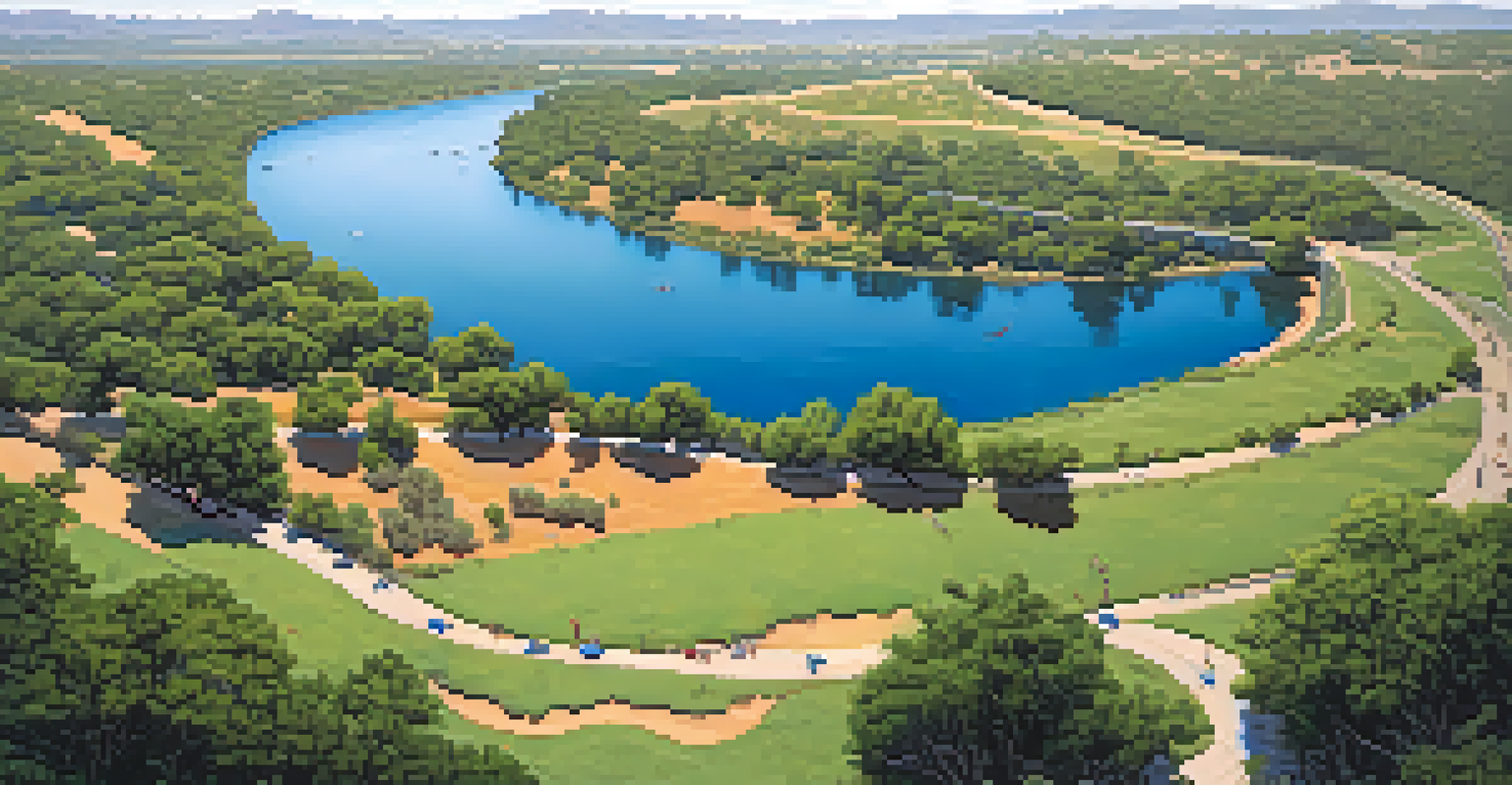 Aerial view of the American River Parkway with greenery and walking trails.