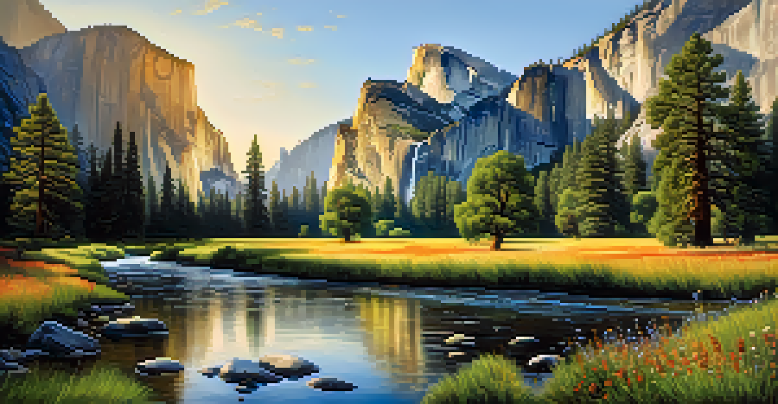 A breathtaking view of El Capitan and Half Dome in Yosemite National Park surrounded by a colorful meadow.