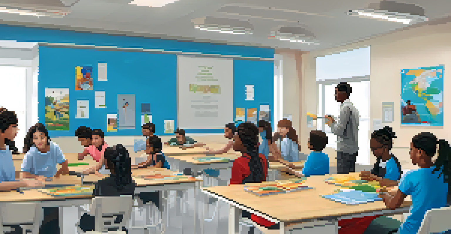 A modern classroom workshop where youth are learning conflict resolution skills through interactive role-playing exercises.