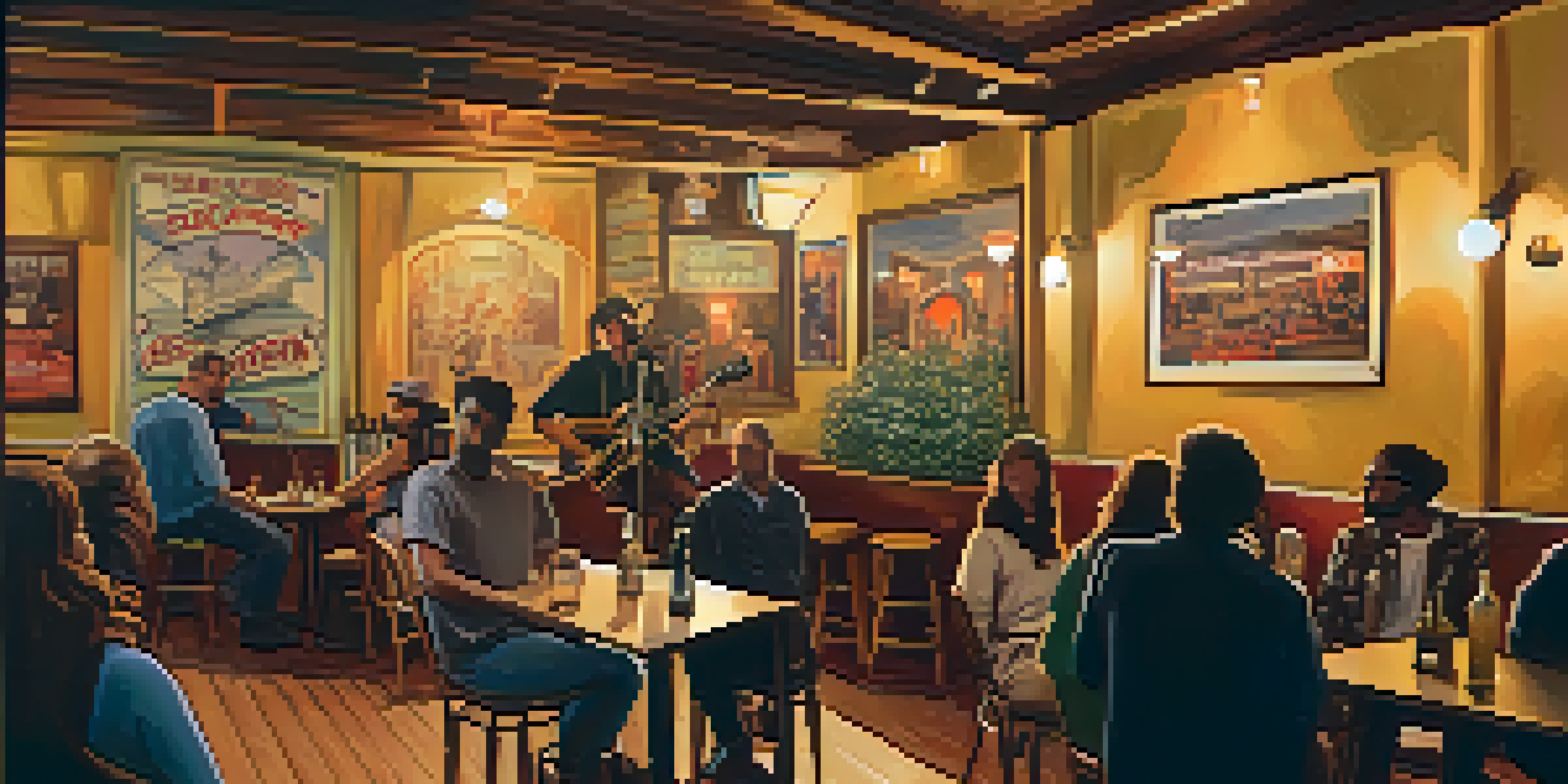 An intimate indie music venue in Sacramento with a local band on stage and an engaged audience under warm lighting.