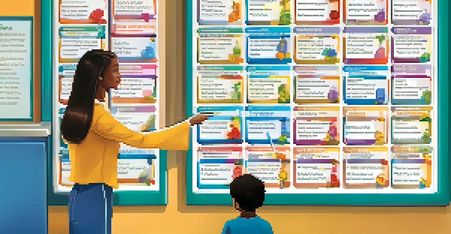 A detailed vaccination schedule chart on a pediatrician's office wall, with a parent and pediatrician discussing it.