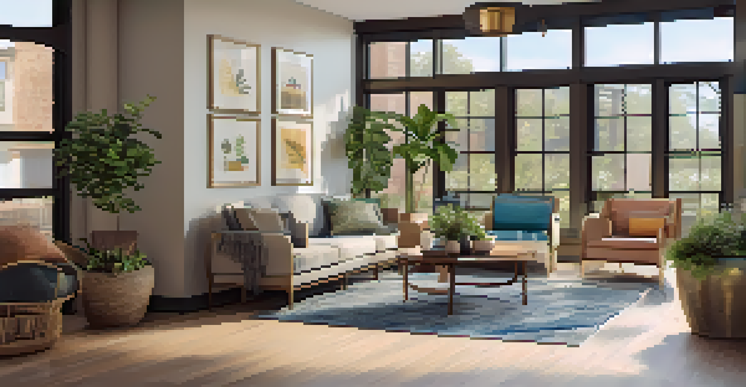 A common area in a multi-family housing development with comfortable seating and residents socializing.