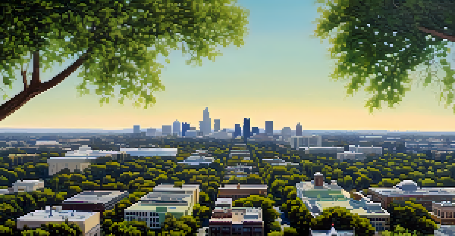 An aerial view of Sacramento featuring green tree canopies alongside the city's skyline, illustrating the integration of nature and urban development.