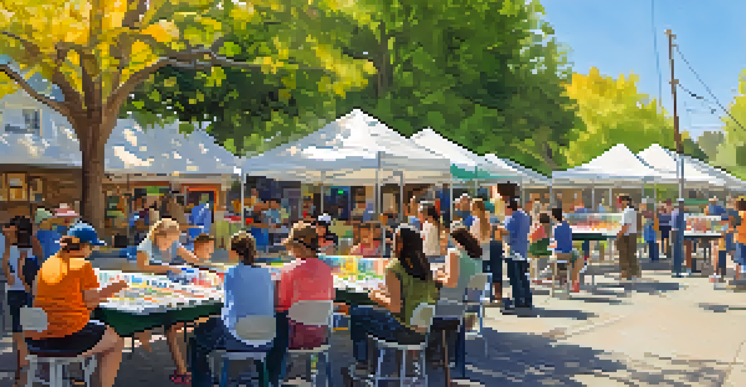 A community art workshop in Sacramento with people of all ages painting on canvases outdoors under the sun.