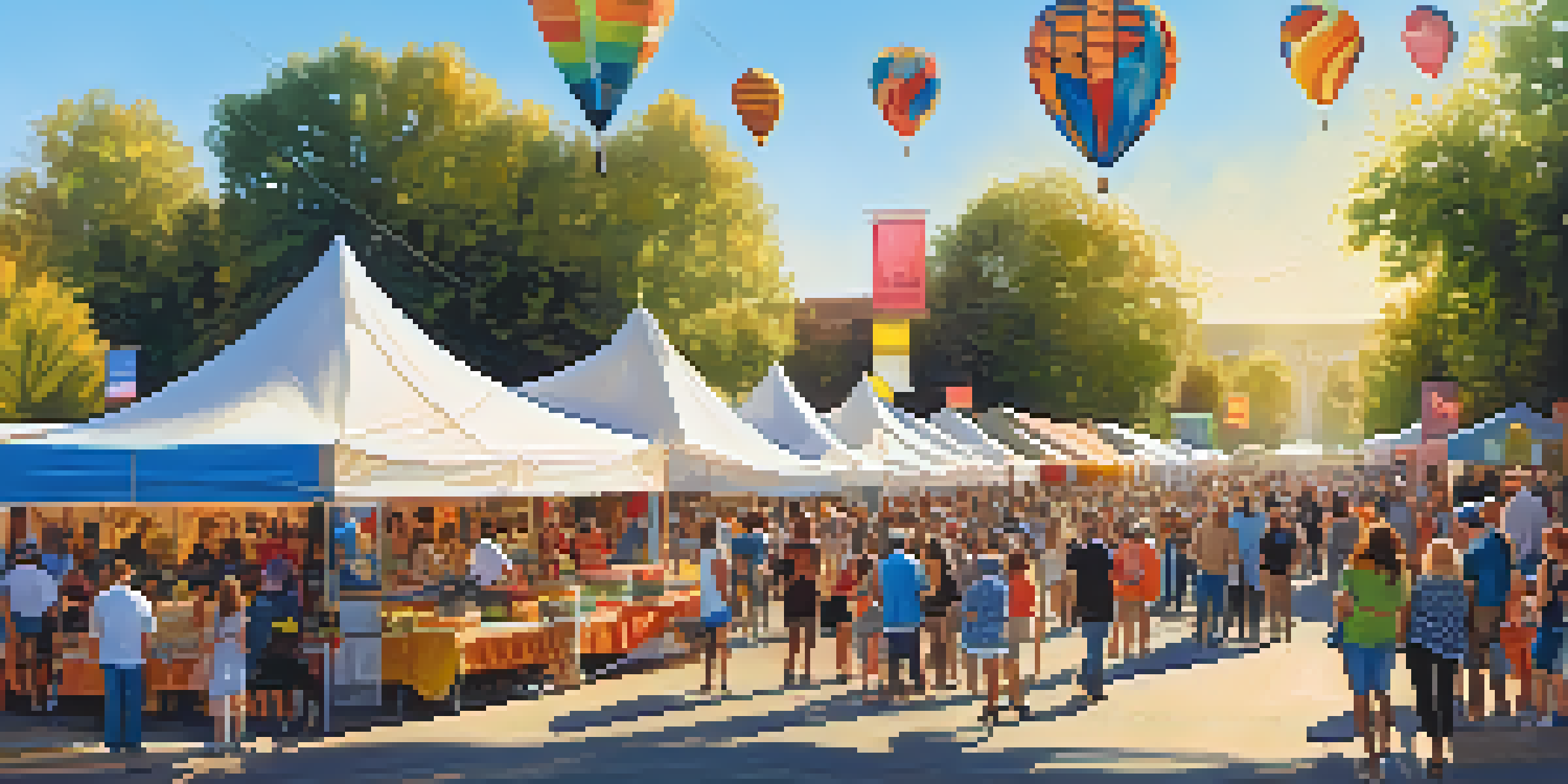 A lively community festival in Sacramento with diverse people enjoying food, art, and activities under the sun.
