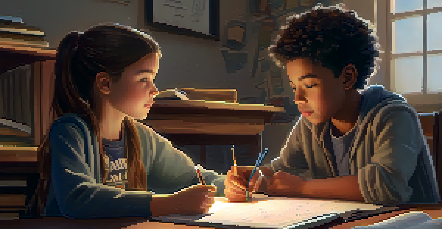 A mentor helping a young student with homework at a cozy table, surrounded by books and educational materials.