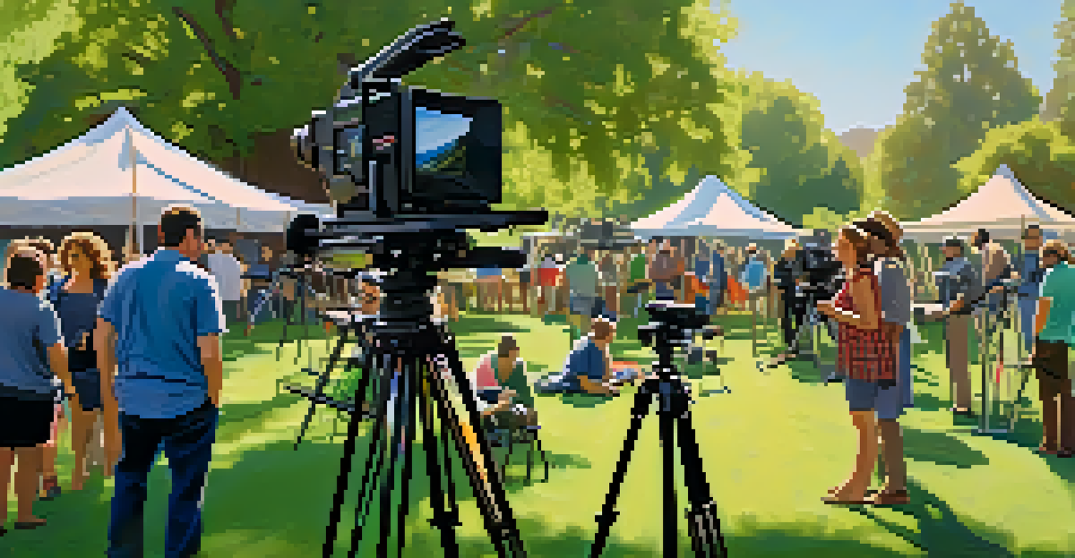 A diverse film crew setting up for a shoot in a Sacramento park, showcasing teamwork and creativity amidst greenery.