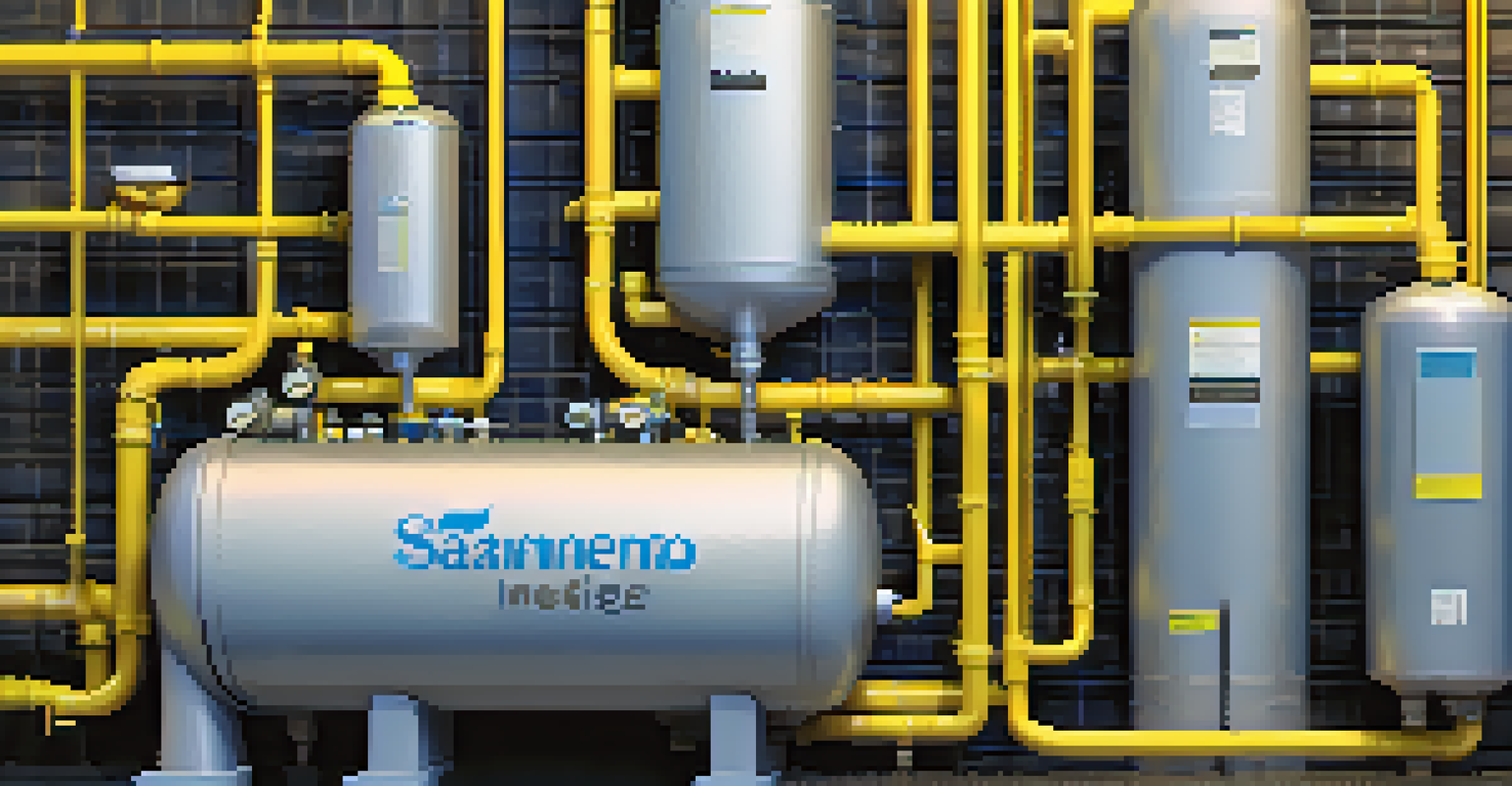 Close-up of a water filtration system with pipes and filters.