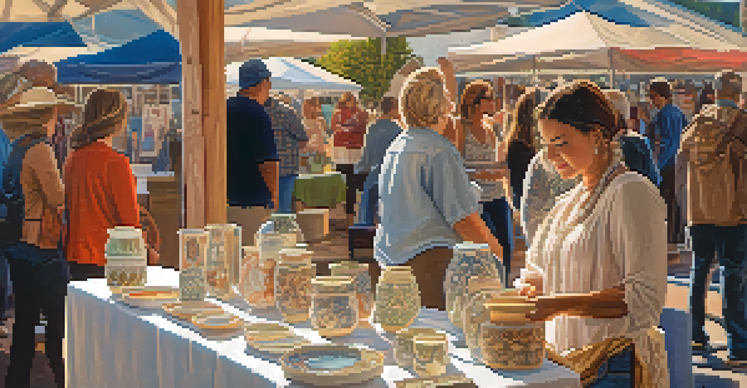 Local artisans displaying their crafts at the California State Fair, with visitors interacting in a warm setting.