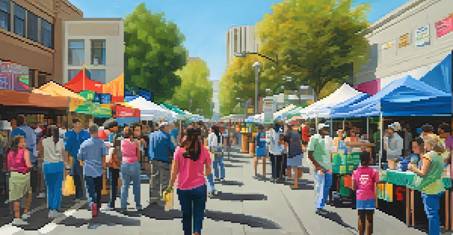 A health fair in Sacramento with booths offering screenings and educational materials, filled with families and volunteers.