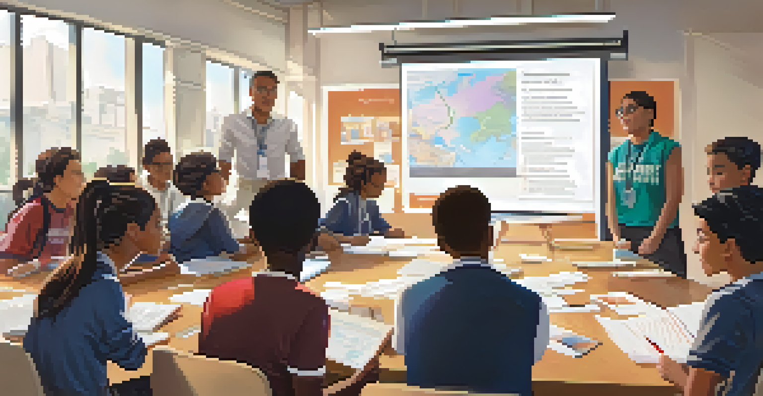 A young person engaged in a civic workshop with peers and a government official, learning about local governance.