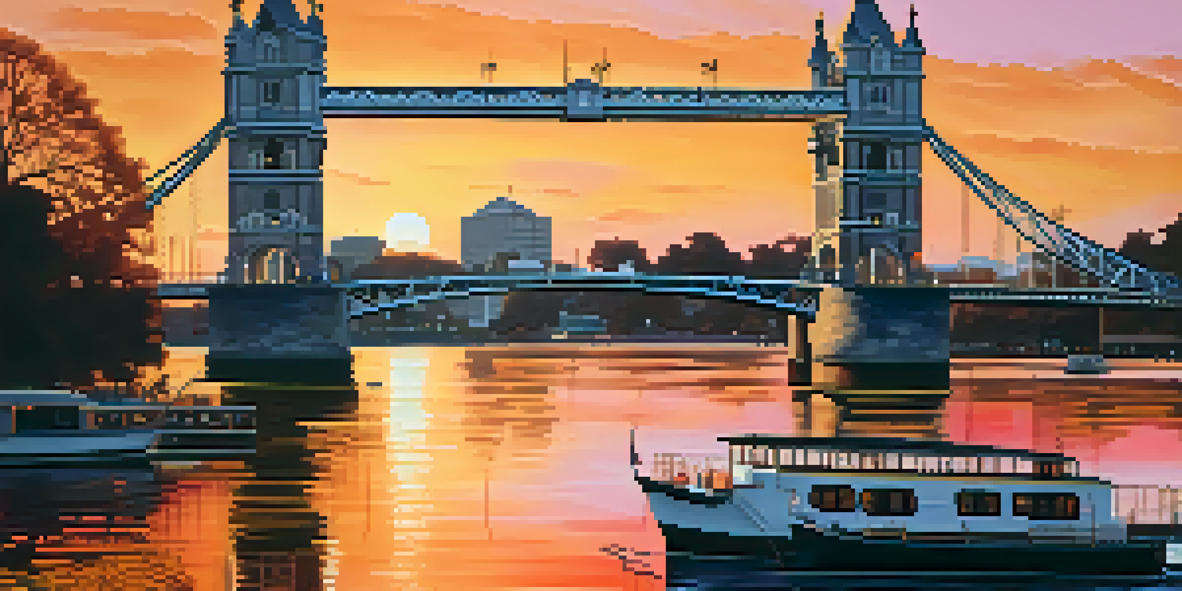 A sunset view of the Tower Bridge in Sacramento, with pedestrians silhouetted against a vibrant sky.