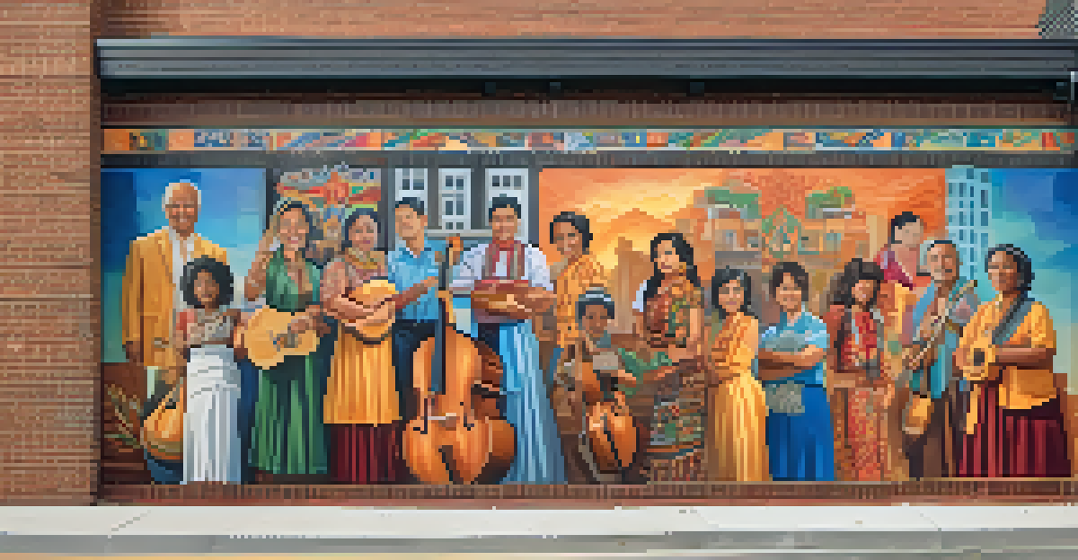 A colorful mural in Sacramento showcasing the diverse heritage of immigrant communities through art.