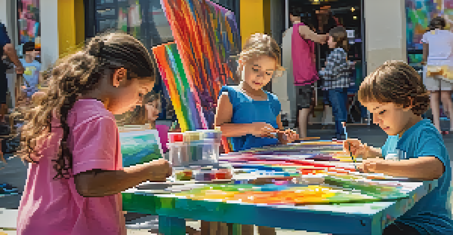 A family-friendly art workshop scene with children creating art at Sacramento's Art Walk.