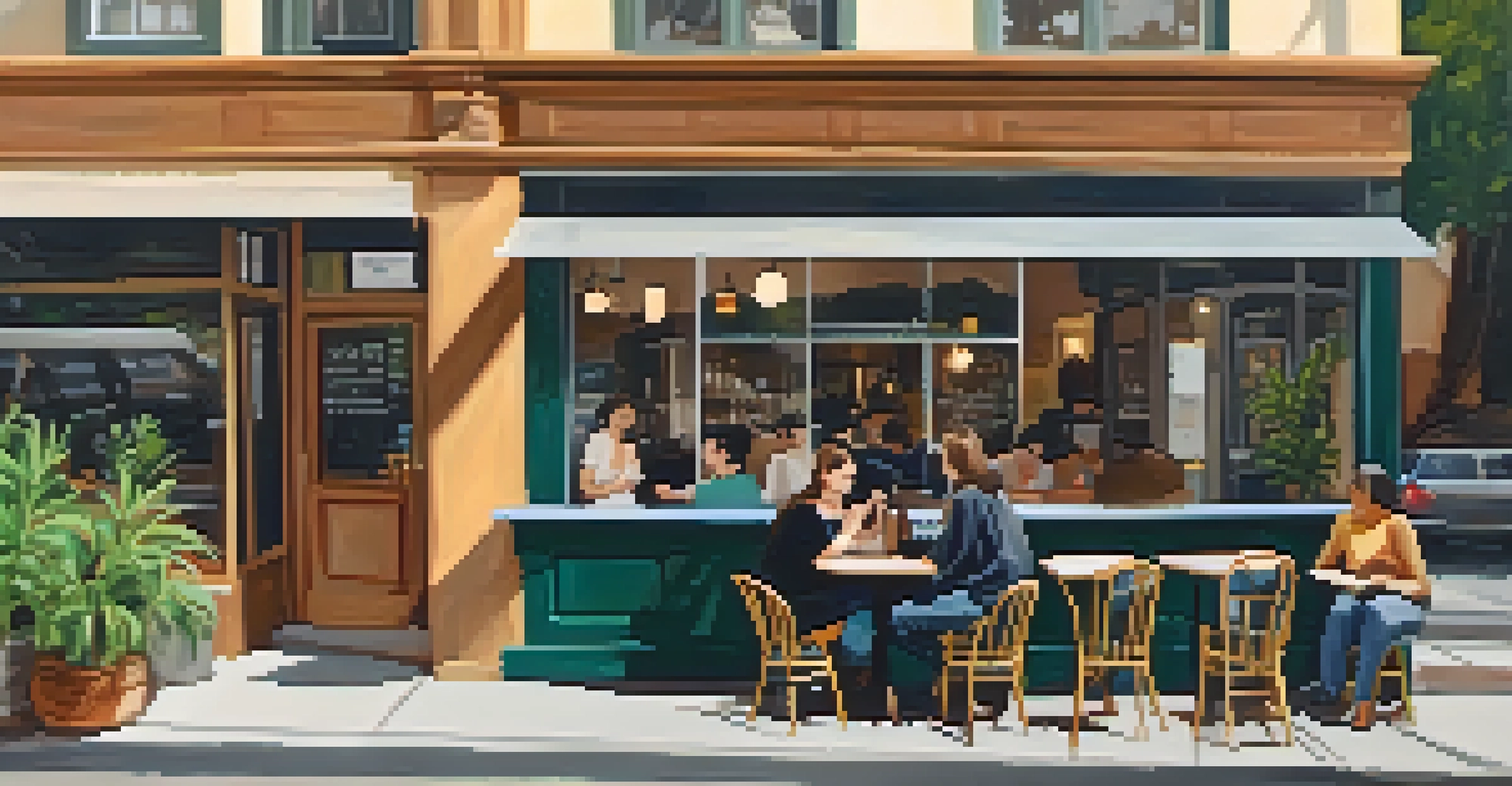A cozy café in Sacramento with customers chatting and a barista preparing coffee.