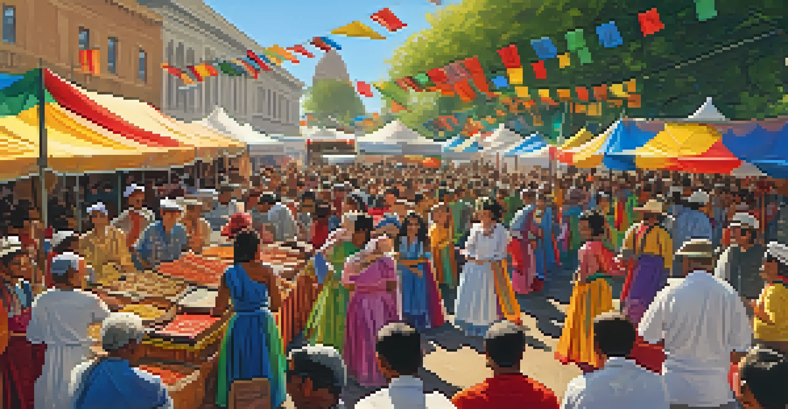A vibrant cultural festival in Sacramento with people celebrating diverse cultures and enjoying various foods.