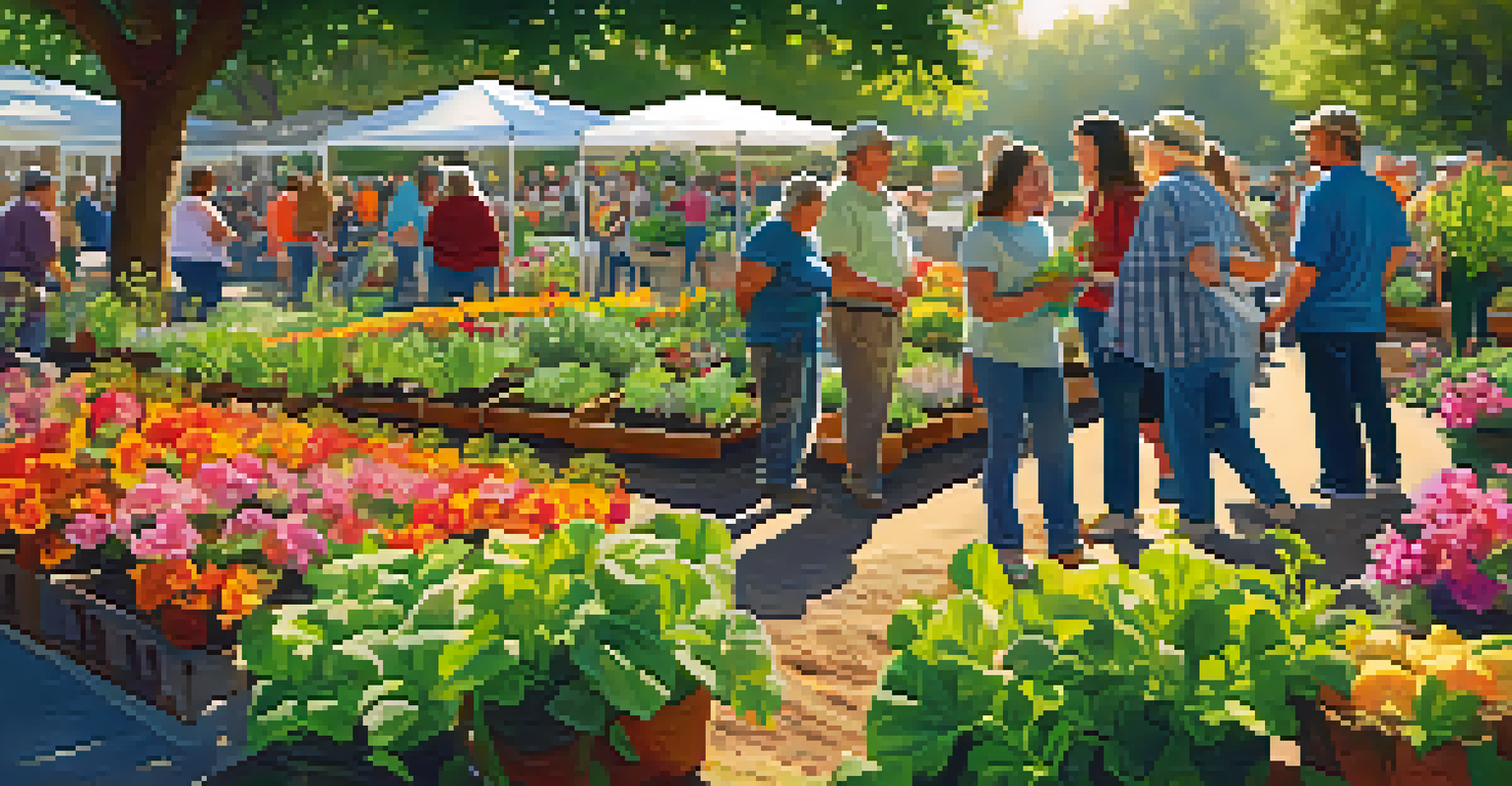 Close-up of a community garden in Sacramento with vibrant plants and people gardening together.