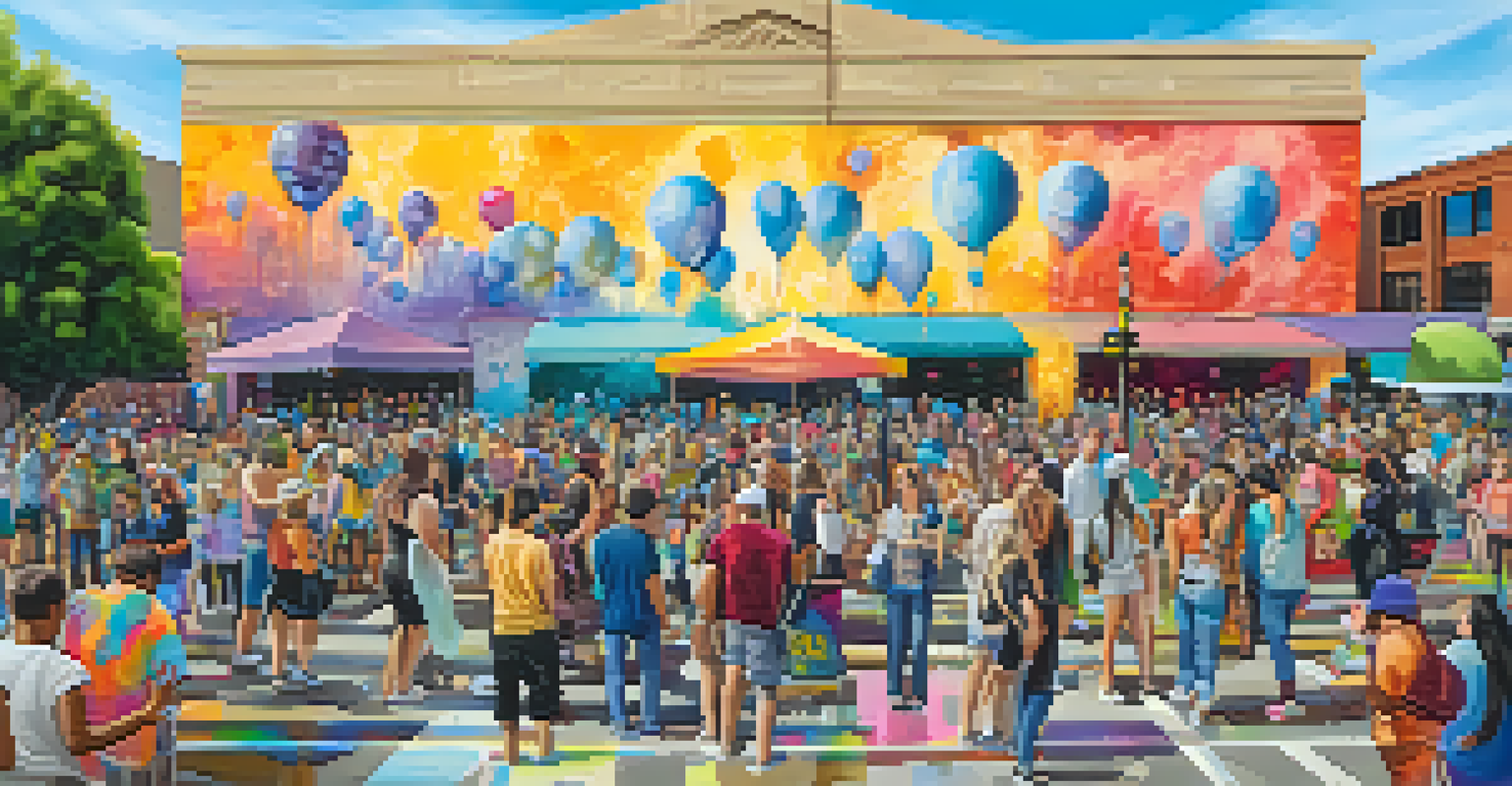 Local artists and residents collaborating on a large mural during a community art event in Sacramento, surrounded by vibrant artistic expressions.