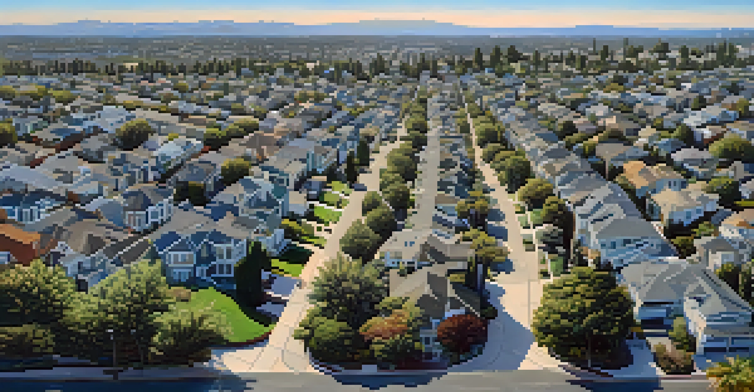 An aerial comparison of Sacramento's suburban homes and the Bay Area's high-rise buildings, showcasing different real estate markets.