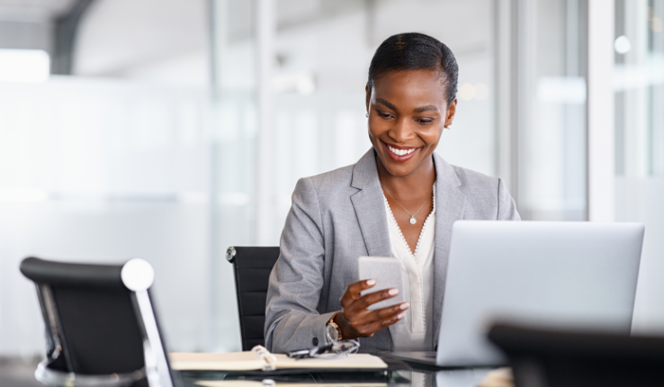 employee looking at her phone