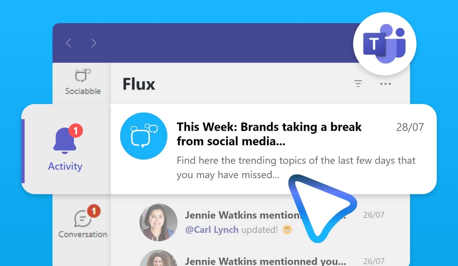 Notifications with Sociabble's integration in Microssoft Teams