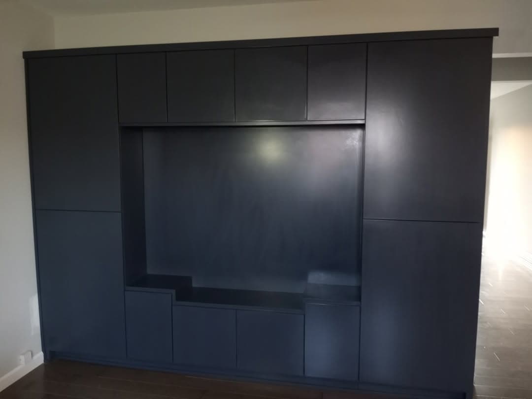 Custom black built-in entertainment center