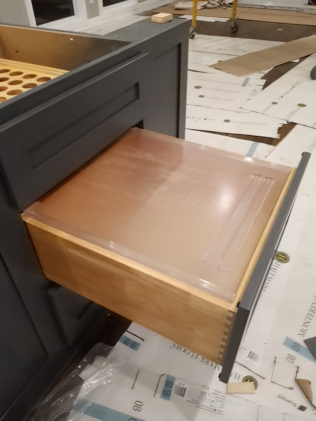 Custom corner cabinet storage during installation