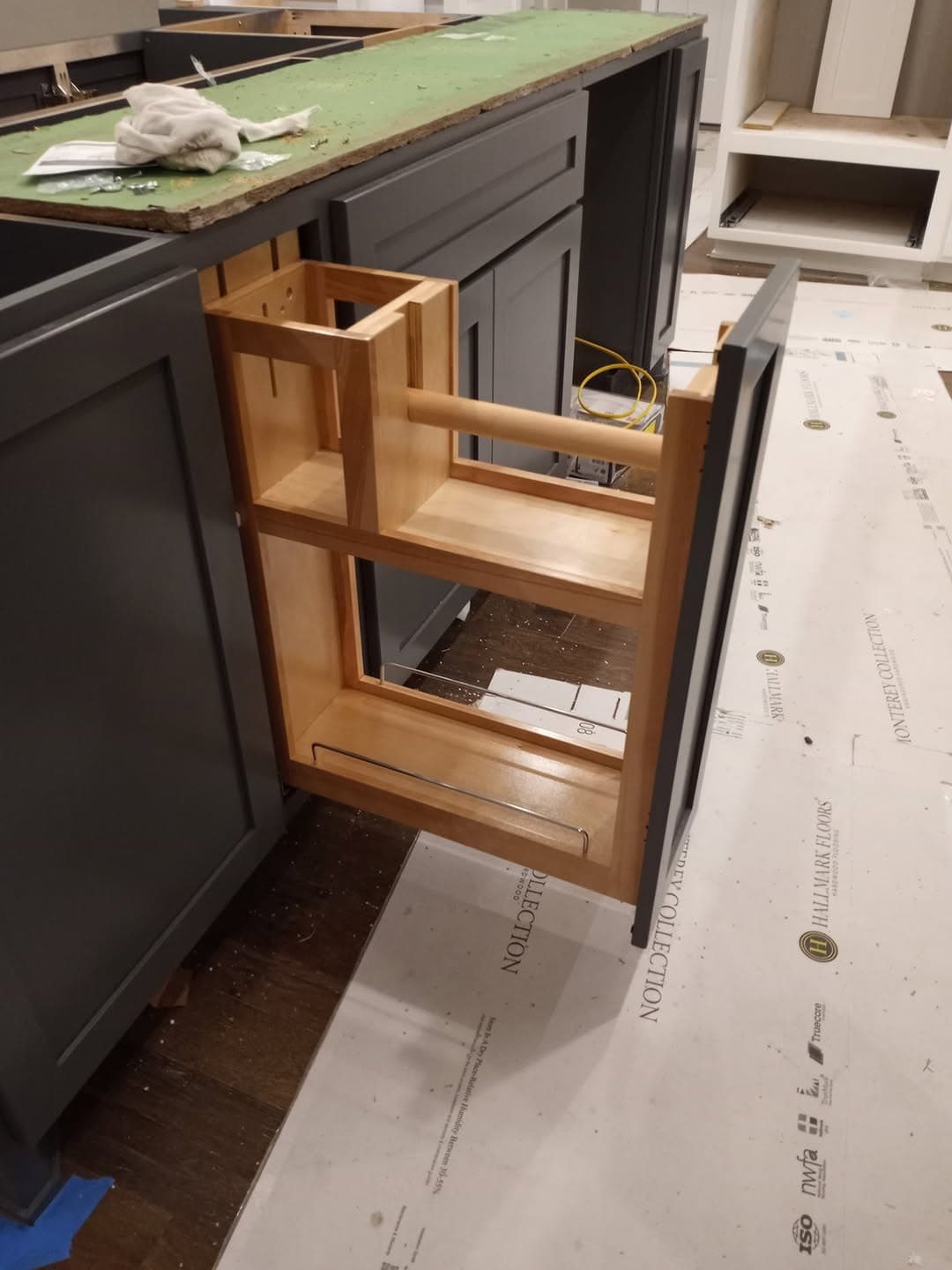 Custom base cabinet pull-out shelves