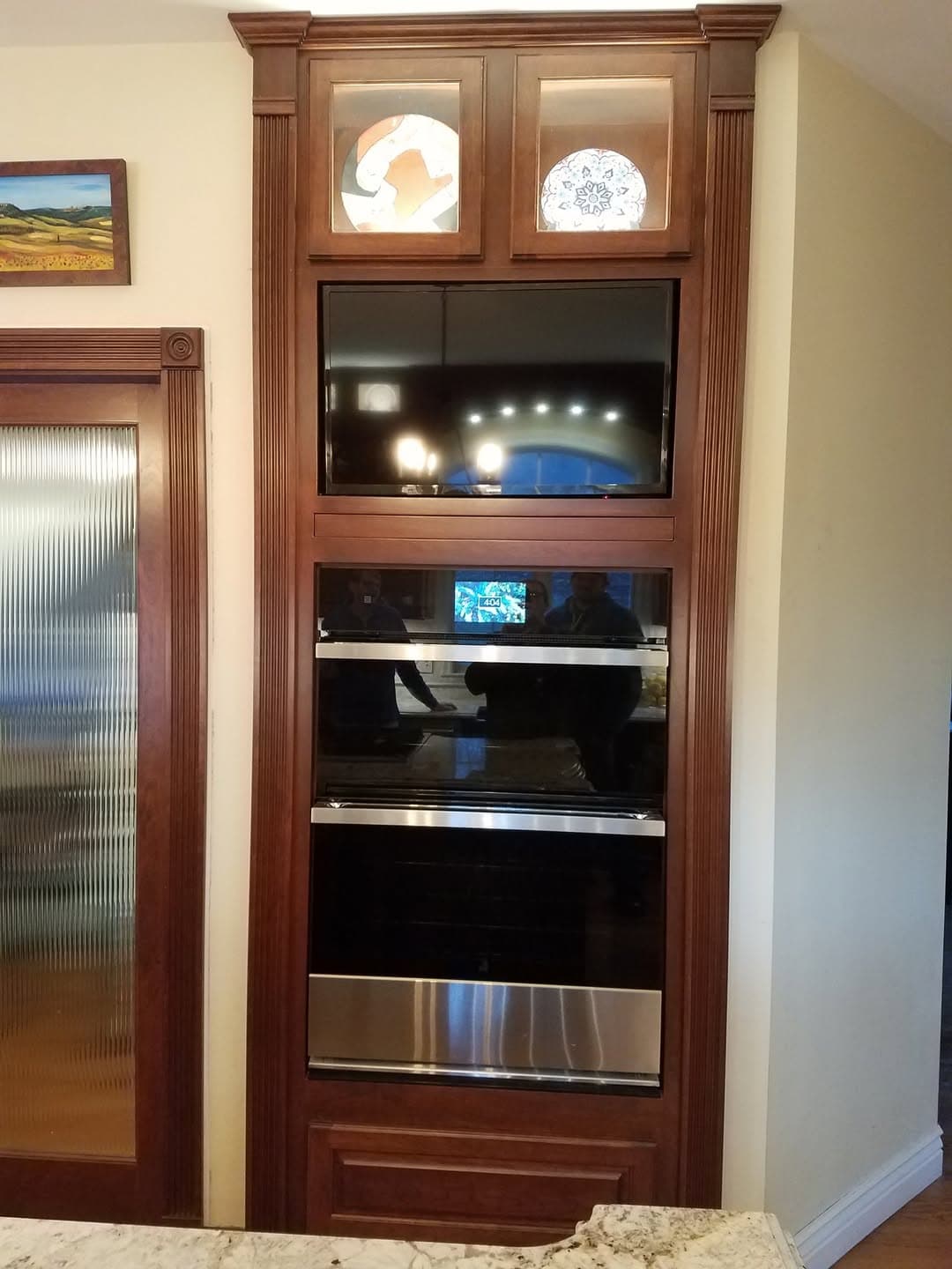 Custom cherry wall oven cabinet