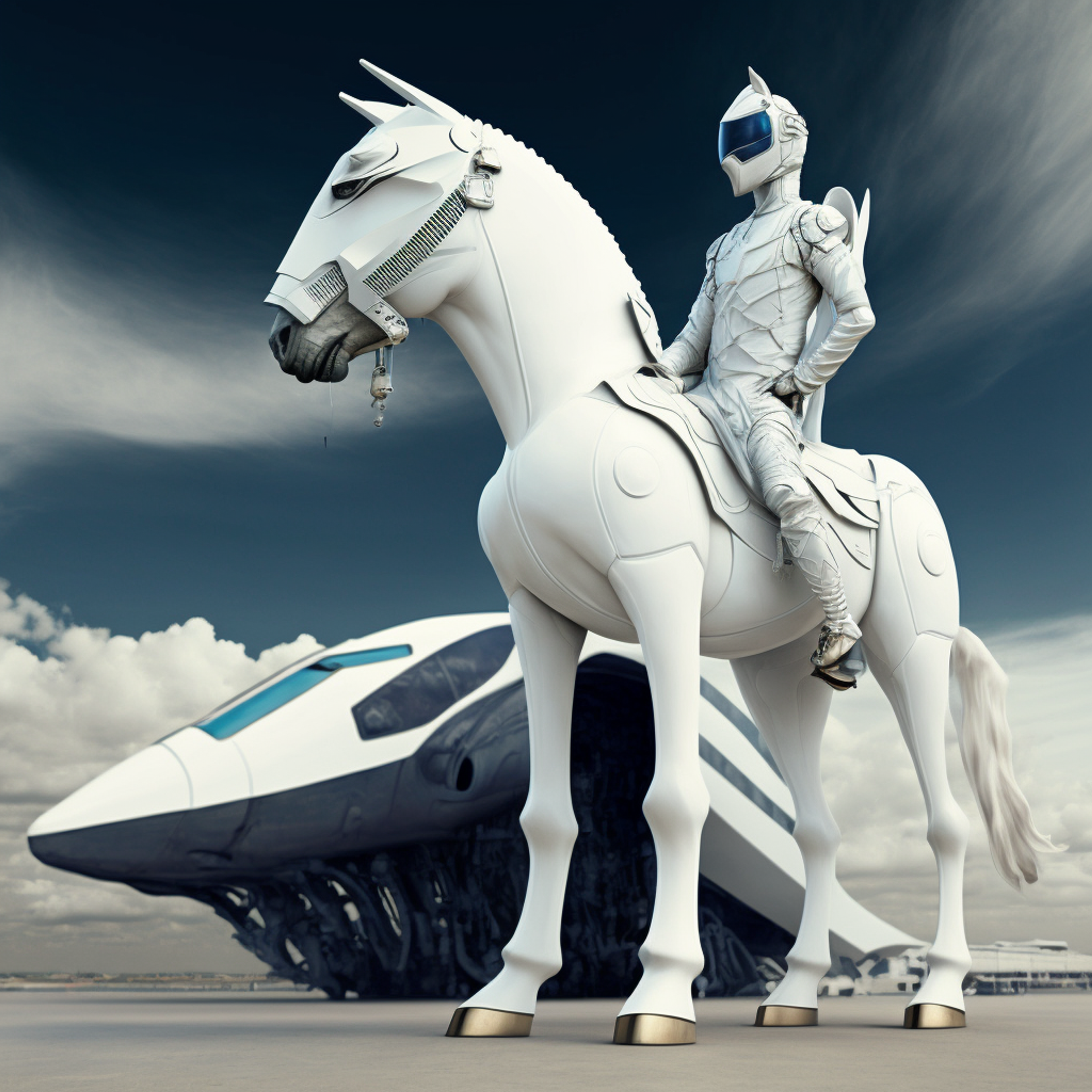 Erleben Sie die Zukunft in diesem futuristischen aus Midjourney generierten Bild, das Menschen in einer futuristischen Umgebung zeigt.