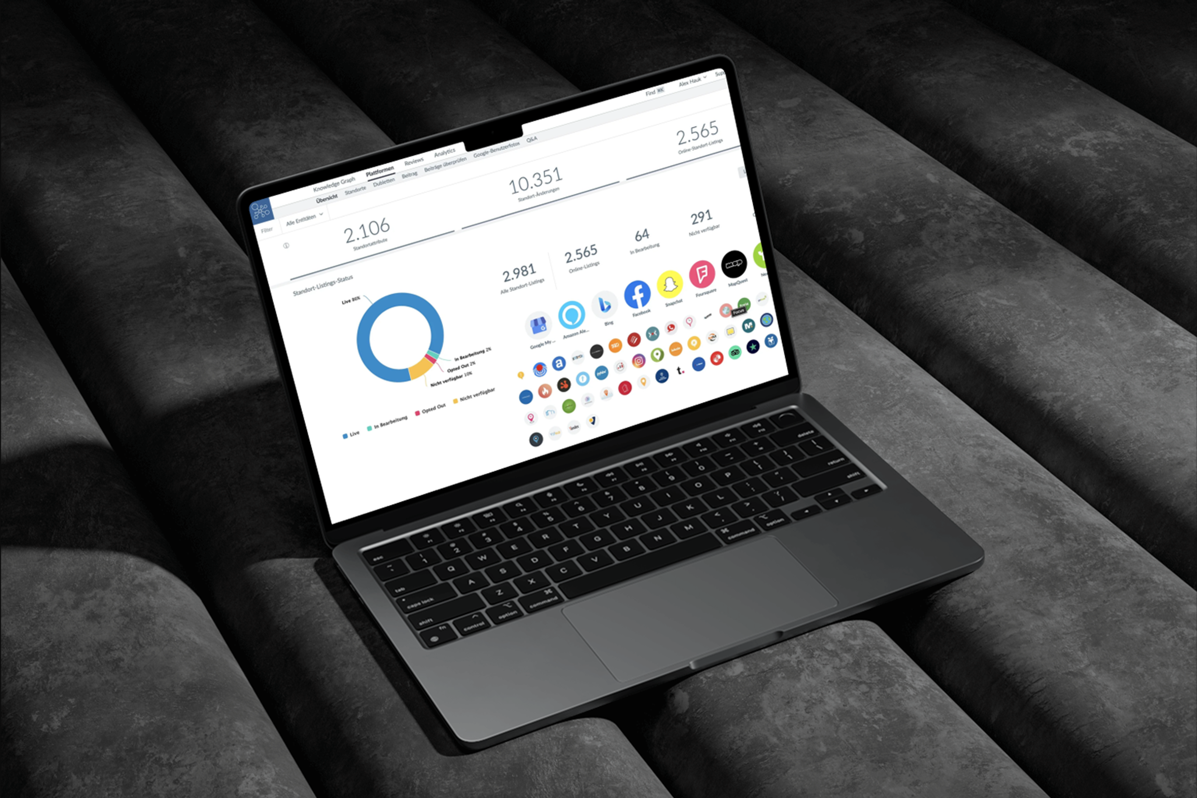 Ein Laptop mit einer Grafik zu verschiedenen Standorten 