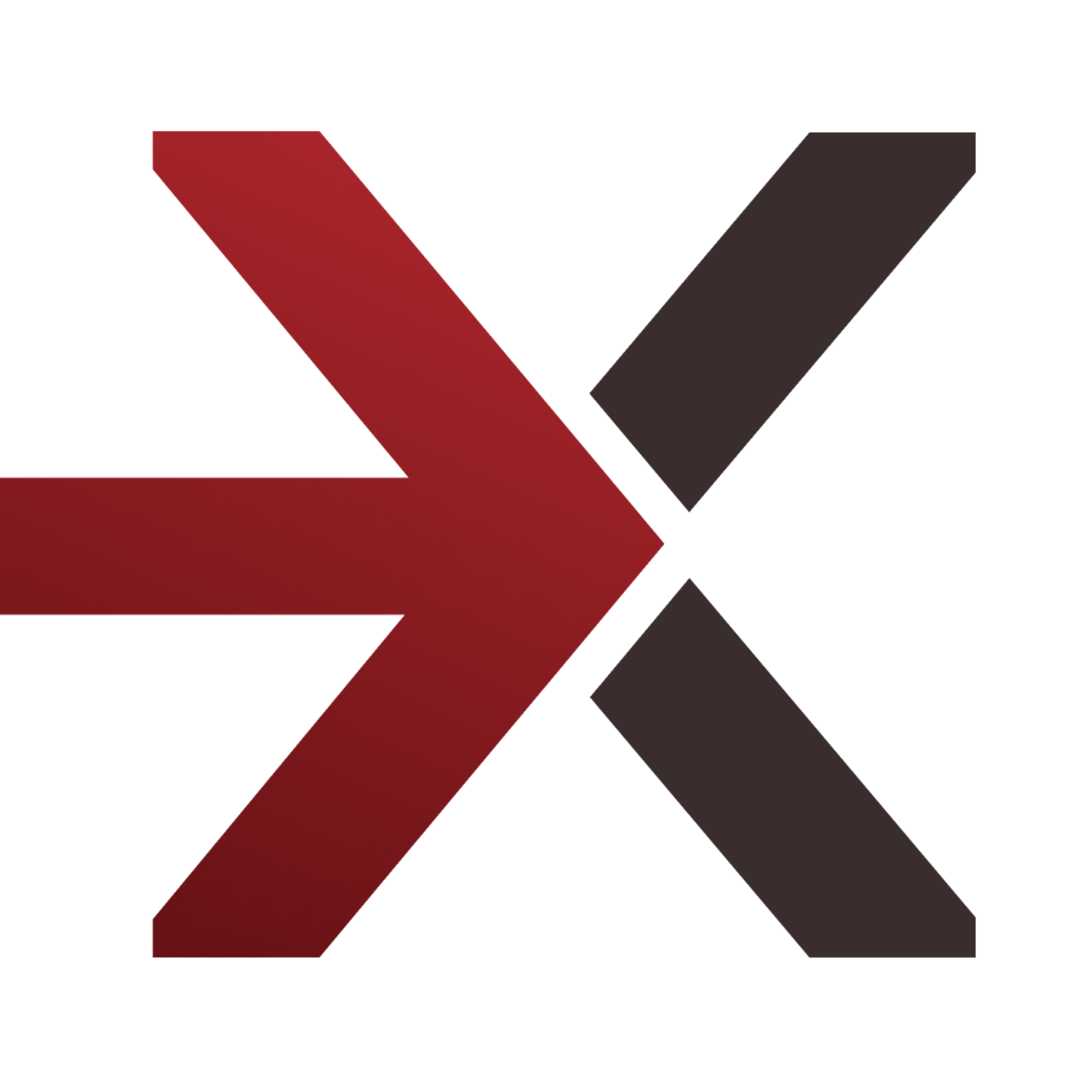Logo Alex Hauk - Performance Support, arrow from left to right merges with a large Xsize 