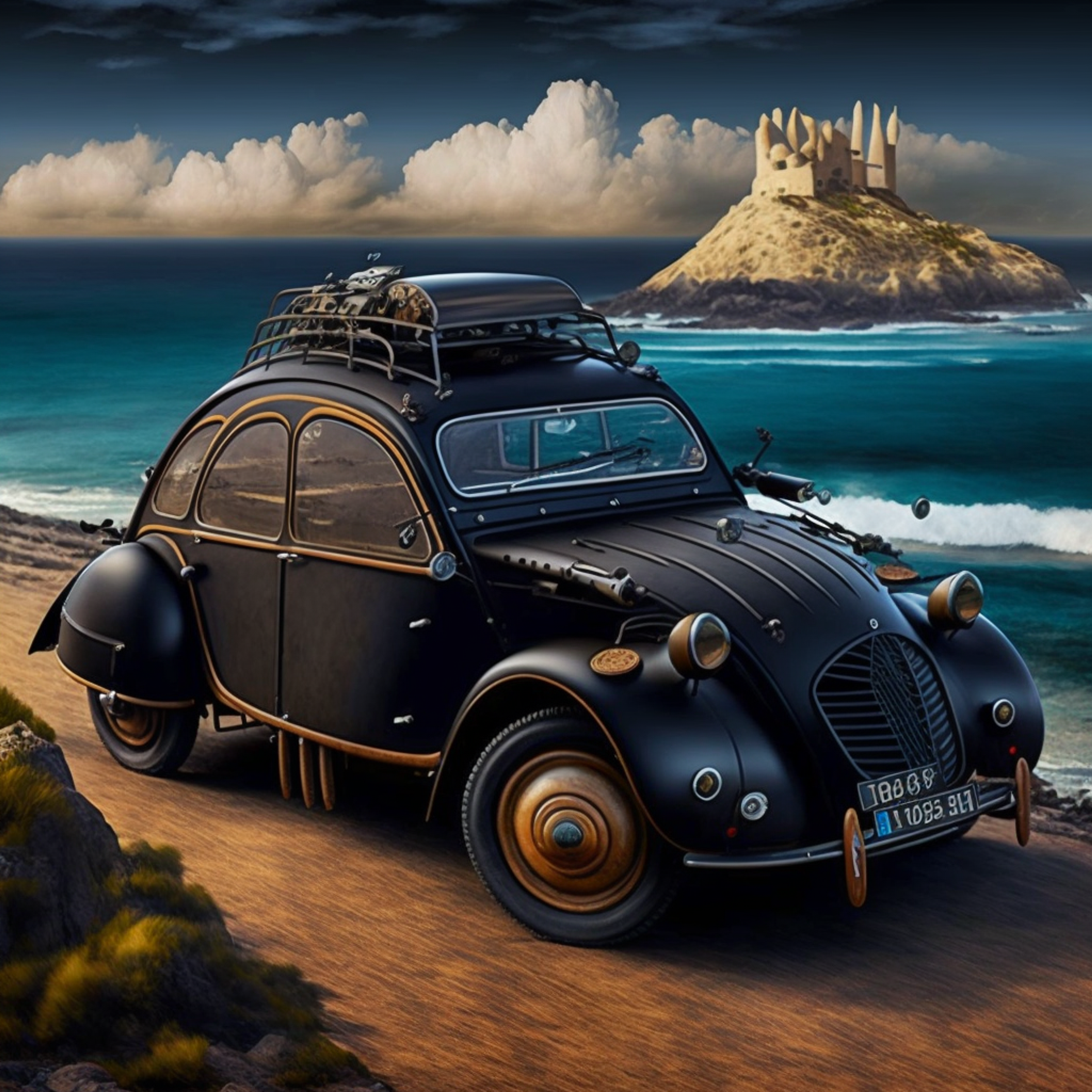 2CV am Strand im Steampunk Style