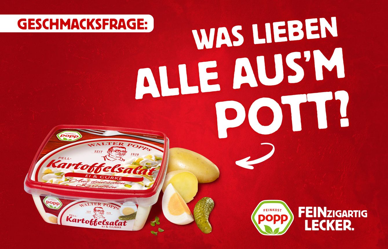 Werbeplakat mit Geschmacksfrage: „Was lieben alle aus’m Pott?“