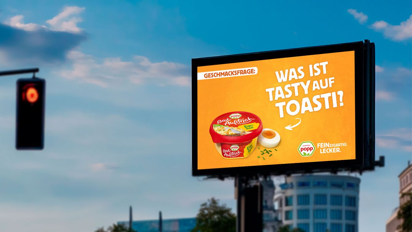Out-of-Home Motiv mit der Geschmacksfrage "Was ist tasty auf Toasti?"
