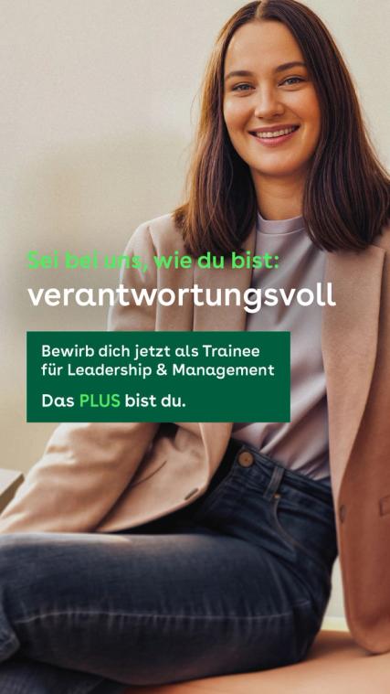 Eine junge lächelnde Frau. Headline: Sei bei uns wie du bist: verantwortungsvoll.