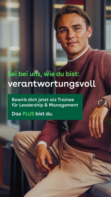 Ein junger lächelnder Mann. Headline: Sei bei uns wie du bist: verantwortungsvoll.