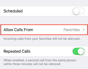 Allow Calls From button