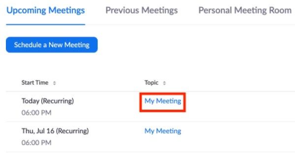 Meetings list