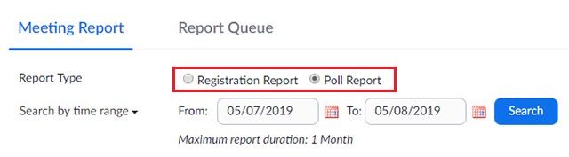 Report Type selection