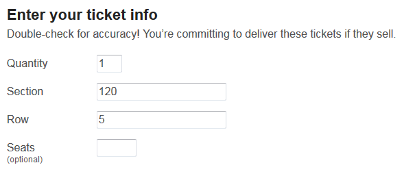 Listing selling information on StubHub