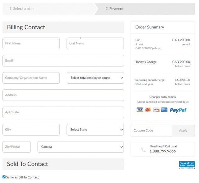 Checkout with billing contact form fields