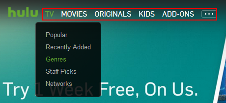 Hulu main browsing categories
