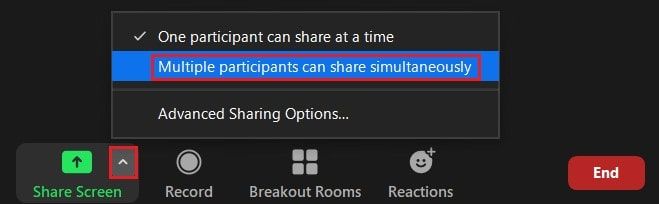 Allowing participants to share multiple screens at once