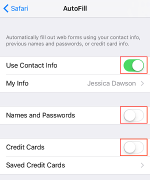 Turn off auto-fill on iPad/iPhone