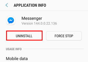 Uninstall Messenger button